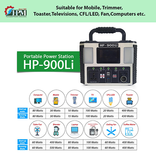 900VA Solar Power Station, with In-built Lithium Battery, Portable, Model: HP-900Li